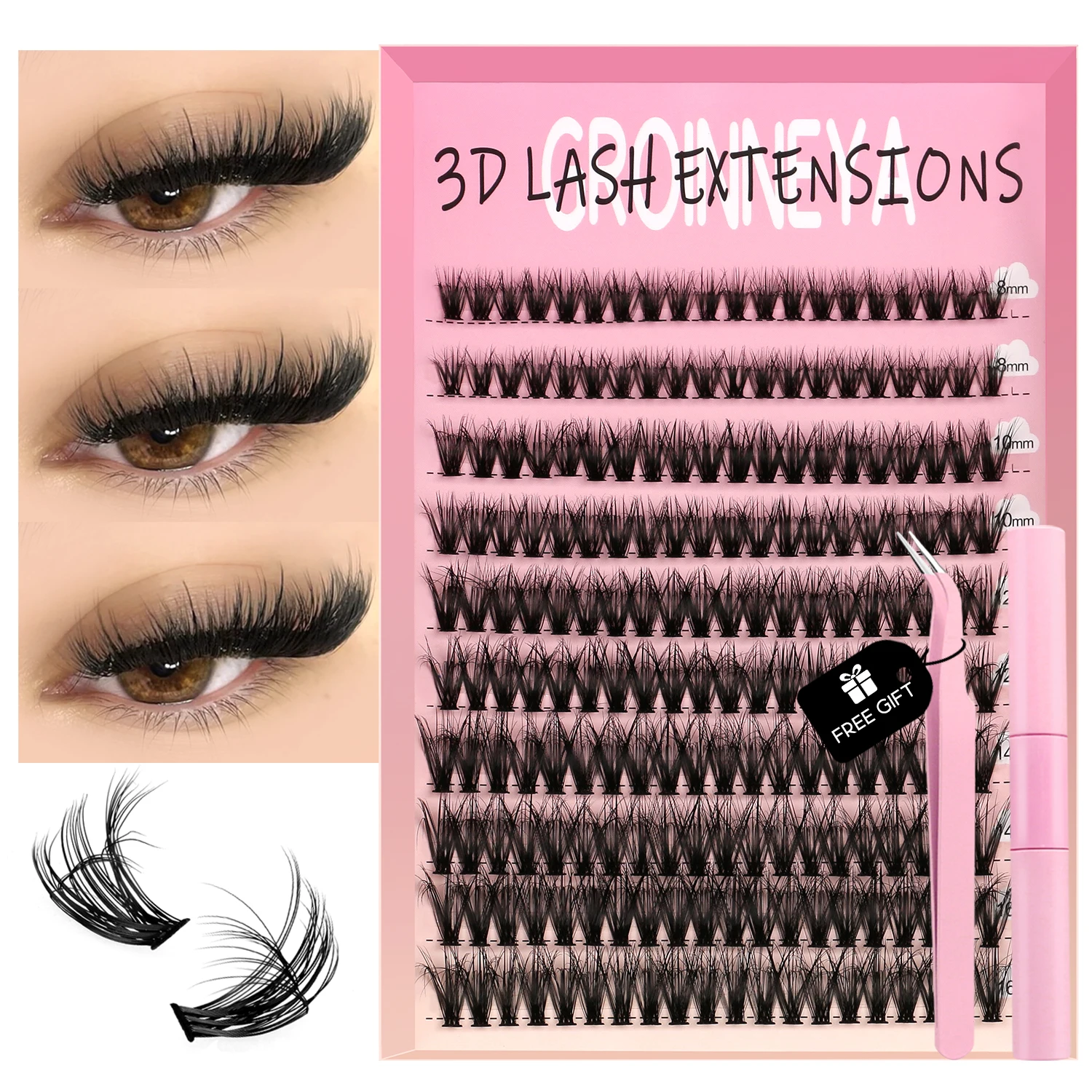 Makeup Set GROINNEYA Lash Clusters Set Individual Eyelashes Cilias DIY Lashes Extension
