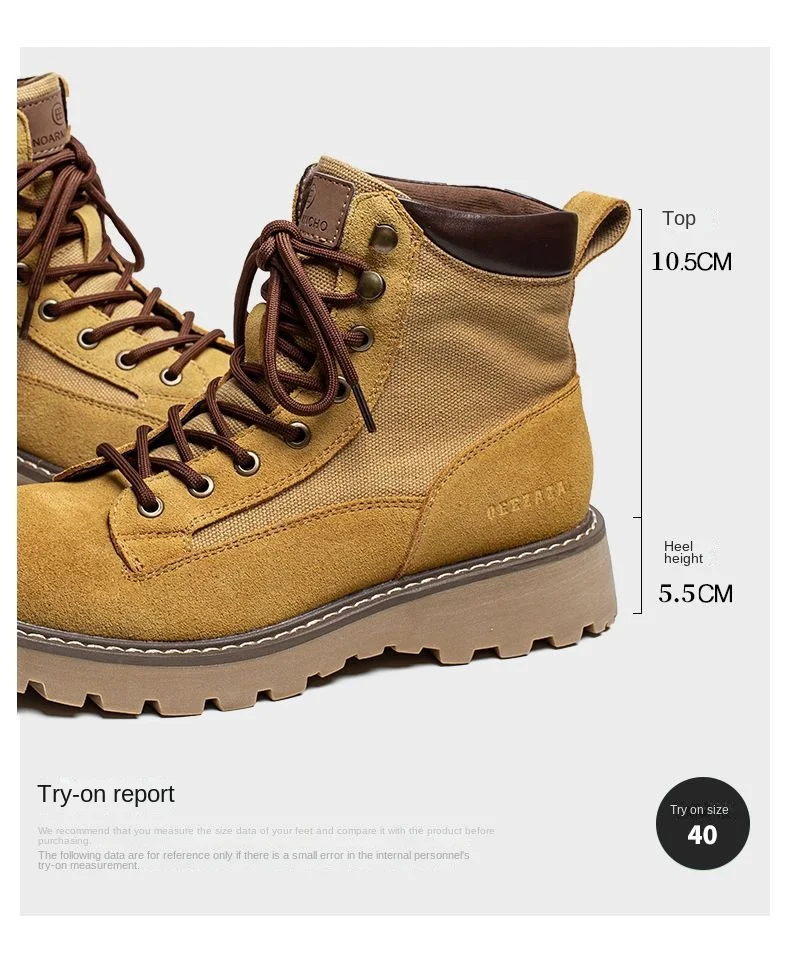 【 Top layer cowhide 】 Yellow boots for both men women. 2023 Autumn and Winter Net Red Thick Sole Heightened Couple_voghion.com