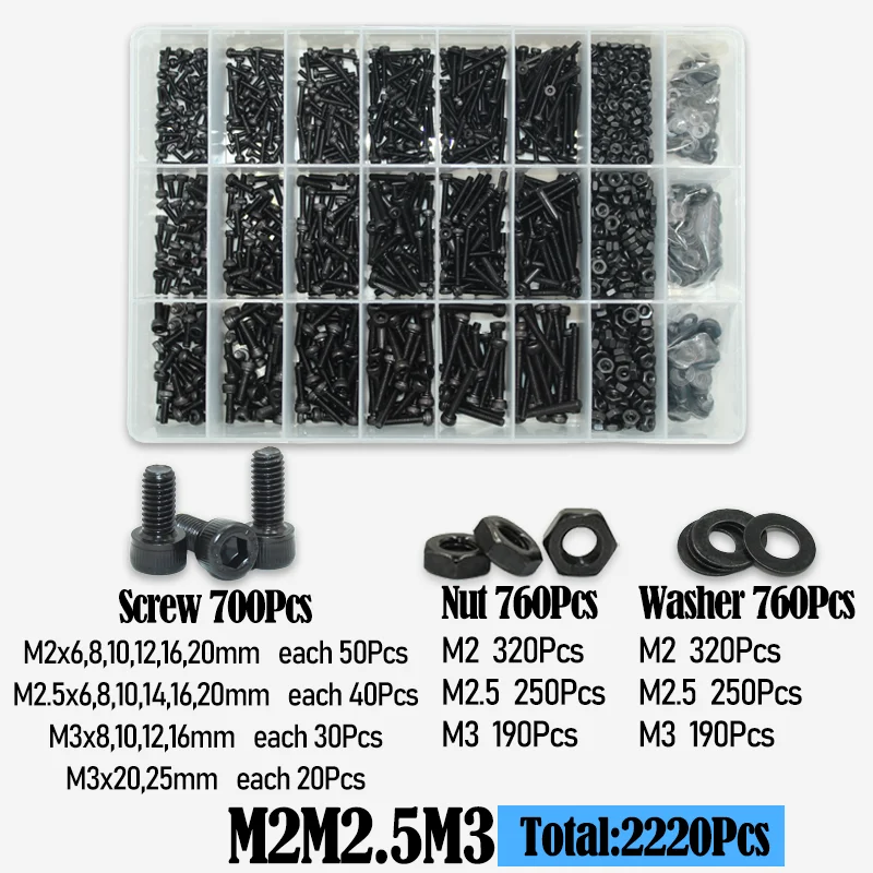 Premium Black Steel Hex Cap Screws Assortment Kit - Grade 12.9