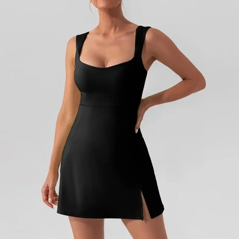 Tennis Dress Sexy Soft Solid Color Golf Sports Dress Women Breathable Workout One Piece Yoga Suits Running Outdoor Activewear