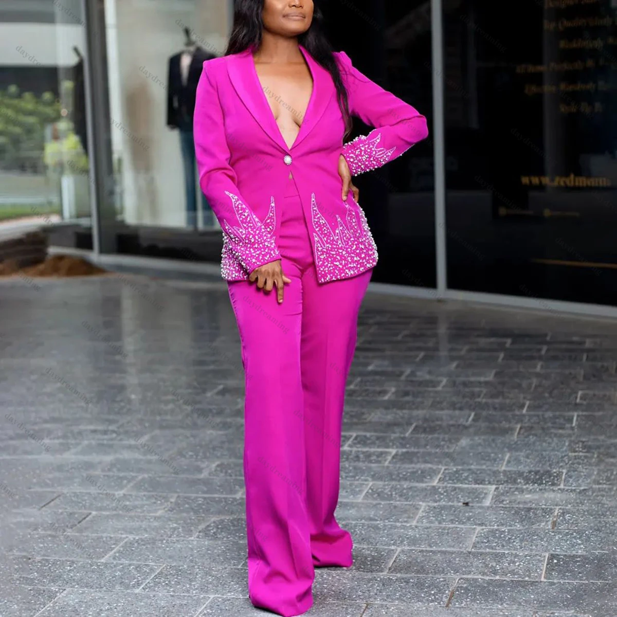 Mother Bride Dresses Luxurious Beading Mother of the Bride Dresses Peaked Lapel One Button Blazer Flare Pants Party Suits 2 Pieces Set
