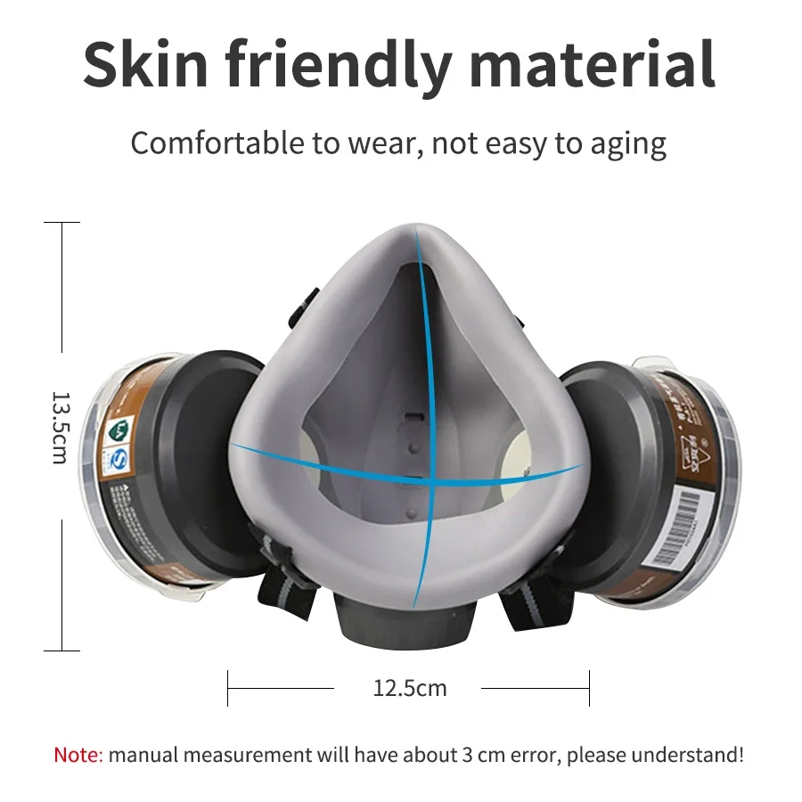 Gas Mask Respirator Filter Gas Mask Filter Gas Respirator Face Respirator Half Face Respirator Mask Painting Gas Mask Respirator Set Dual Charcoal Filters Spray Chemical Industry Pesticide Anti Fog Glasses