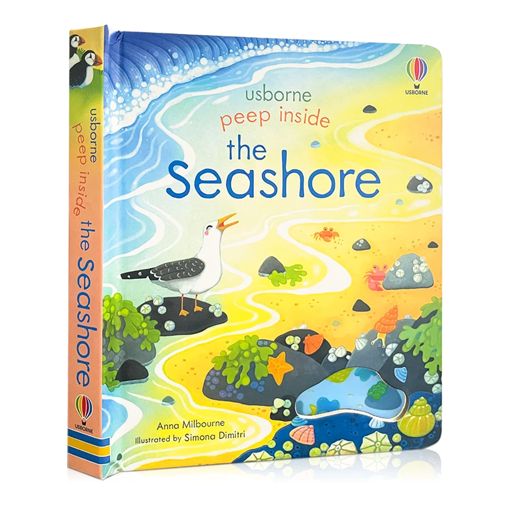 

Картонные Книги Usborne Peep Inside The Seashore с английскими рисунками для детей, книга для раннего обучения и чтения