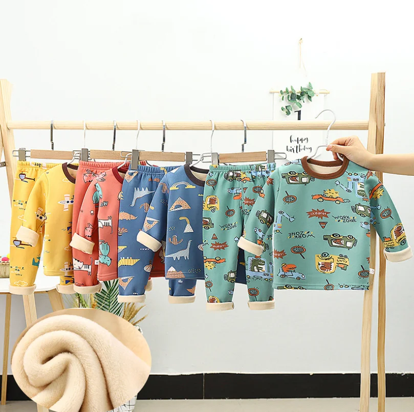 

Winter Kids Clothing Sets Warm Fleece Pajamas For Boys Girls Thicken Children Dinosaur Sleepwear Baby Thermal Underwear Pyjamas