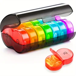 Weekly AM/PM Large Travel Pill Organizer - Daily Medicine and Vitamin Container Gift (Colorful)