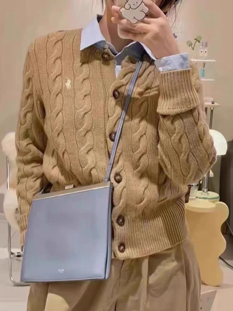 여성용 자수 캐시미어 가디건, 라운드 넥, 루즈한 긴팔 스웨터, 단색, 가을 및 겨울, 신상