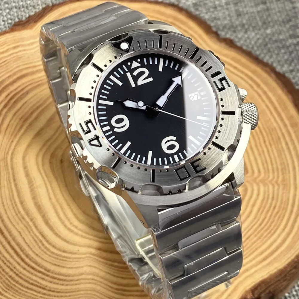 

Waterproof Monster Watch NH36 Mechanical Wristwatch 3.8 Crown 120clicks Bezel Steel Band Date Nologo 200M Diving Watches