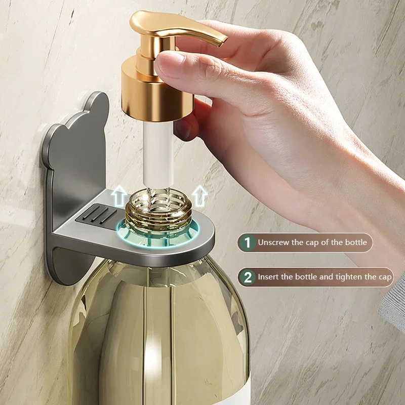 Universal Shower Gel Bottle Rack Wall Mounted Adjustable Shampoo Bottle Metal Holder Hand Soap Dispenser Hook Free Punching 3