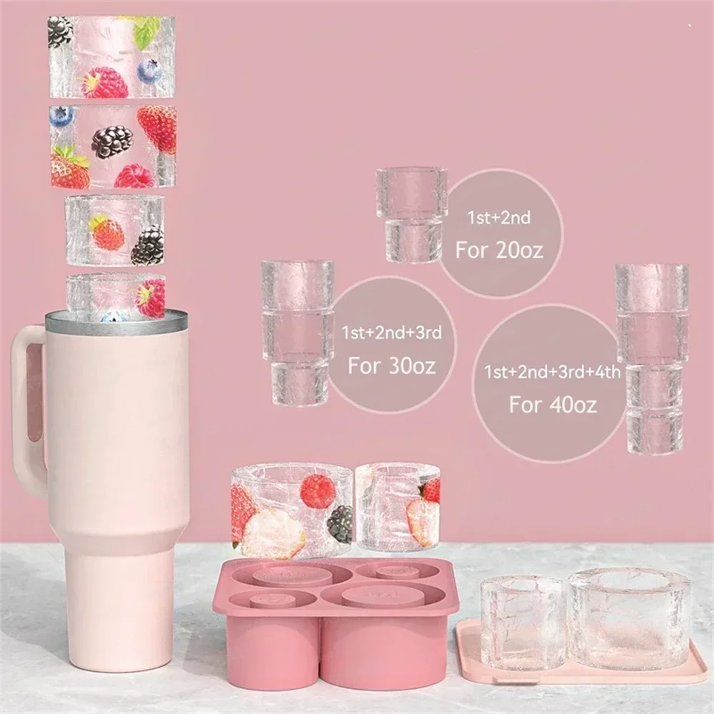 Ice Cube Tray for Stanley Cup Silicone Ice Cube Molds 20oz 30oz 40oz Tumbler Cup Ice Cube Trays with Lid Fit for Drinks,Coffee