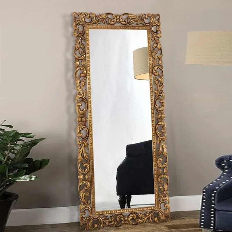 

French retro carved full body dressing mirror Home bedroom fitting mirror European style clothing store floor to ceiling mirror