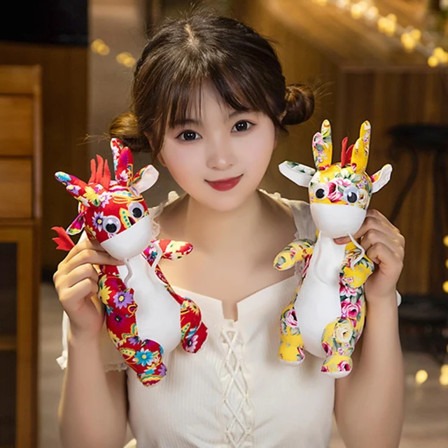 Chinese Dragon Zodiac Mascot Doll Colorful Flower Prints 3D 2024