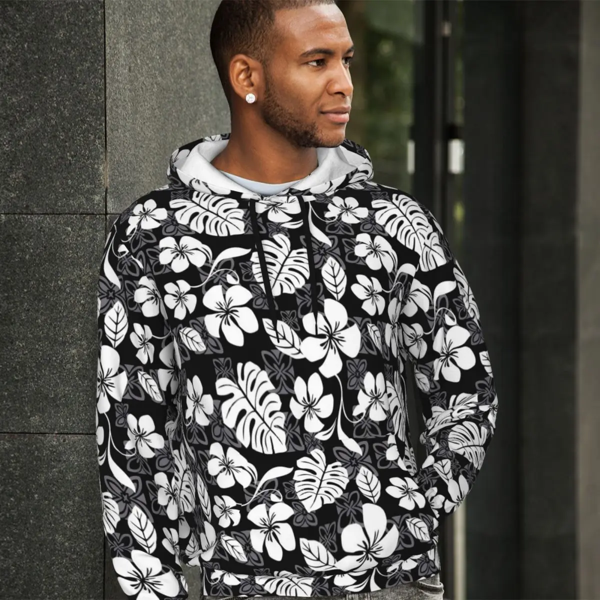 

Tropical Floral Loose Hoodies Unisex White Flower Print Streetwear Hoodie Winter Harajuku Design Hooded Shirt Big Size