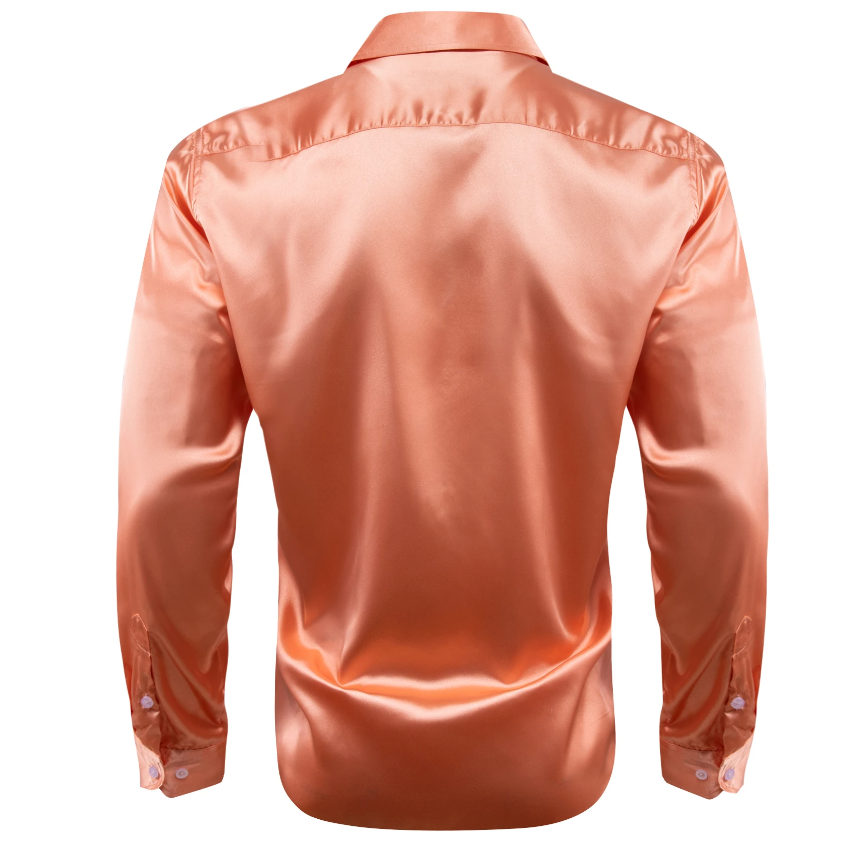 Designer Mens Shirts Silk Mercerized Solid Satin Coral Pink Long Sleeve Casual Business Slim Fit Male Blouses Tops Barry Wang