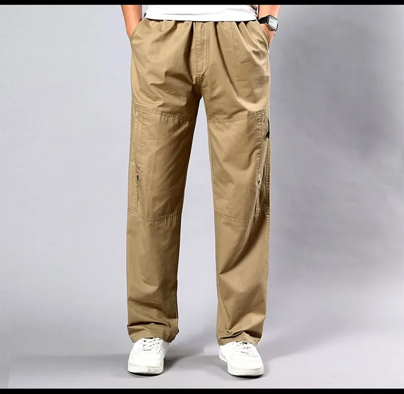 

Men Cargo Pants Stretch Straight Trousers Spring Autumn Khaki Large Size Big 5XL 7XL 8XL 9XL 10XL Pocket Military Safari Pants