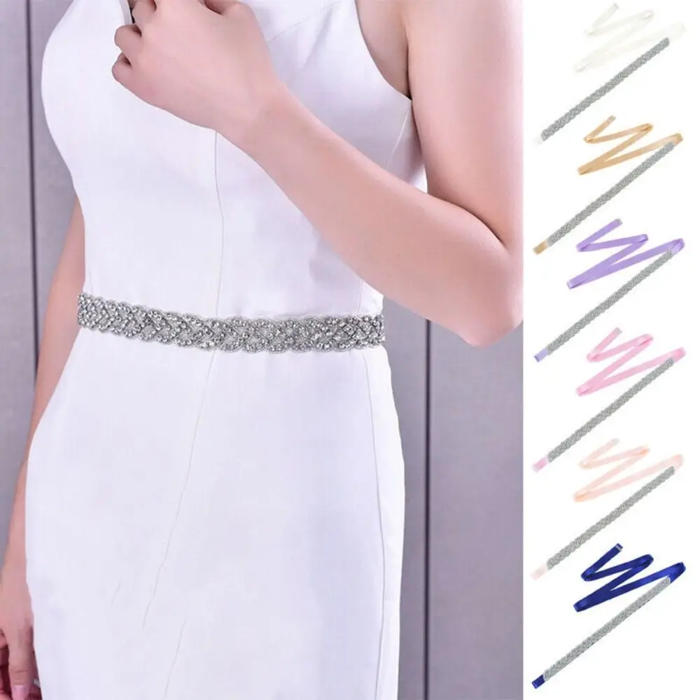 

Silk Rhinestone Belt Bling Diamond Long Ribbon Dress Waistband Luxury Plus Size Crystal Belt Bridesmaid