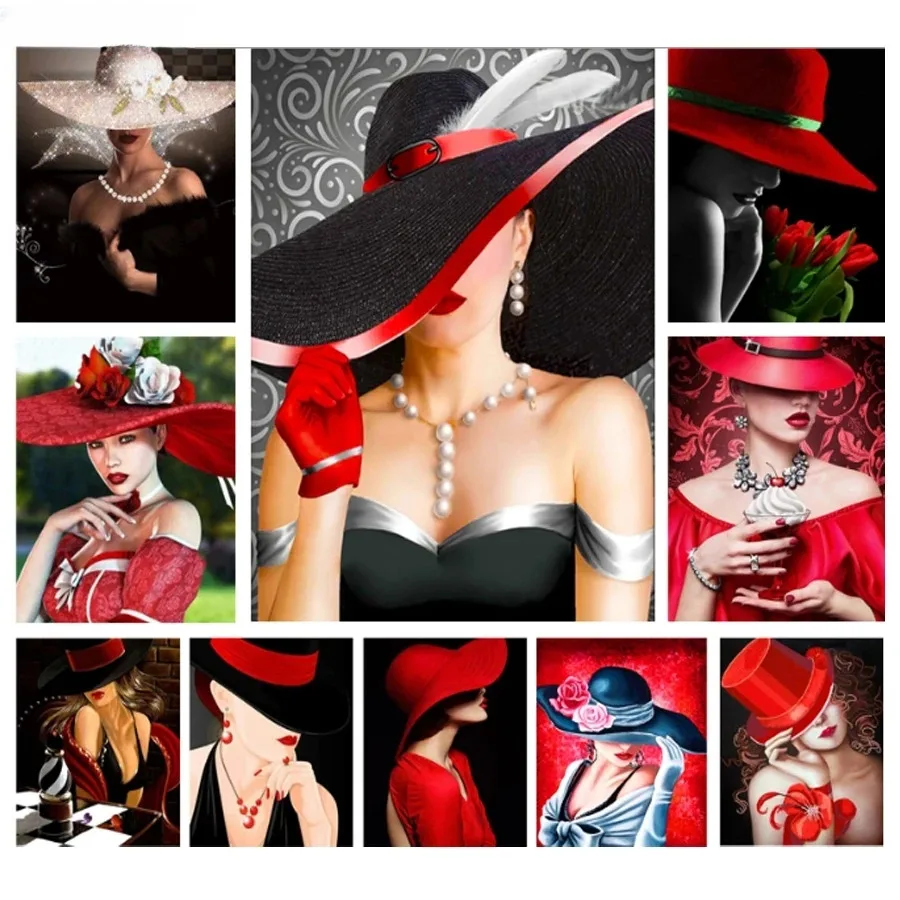 Kit De Pintura De Diamantes DIY 5D "Sombrero Rojo" - Tamaño Grande 24x72 Pulgadas, Diamantes Redondos, Incluye Herramientas Y Diamantes Extra