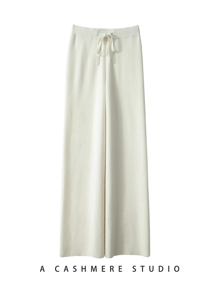 Women Wide Leg Pants 100% Pure Cashmere Soft Pants Thick Warm Solid High Waist Trousers Winter Casual Pants Korean Popular Tops