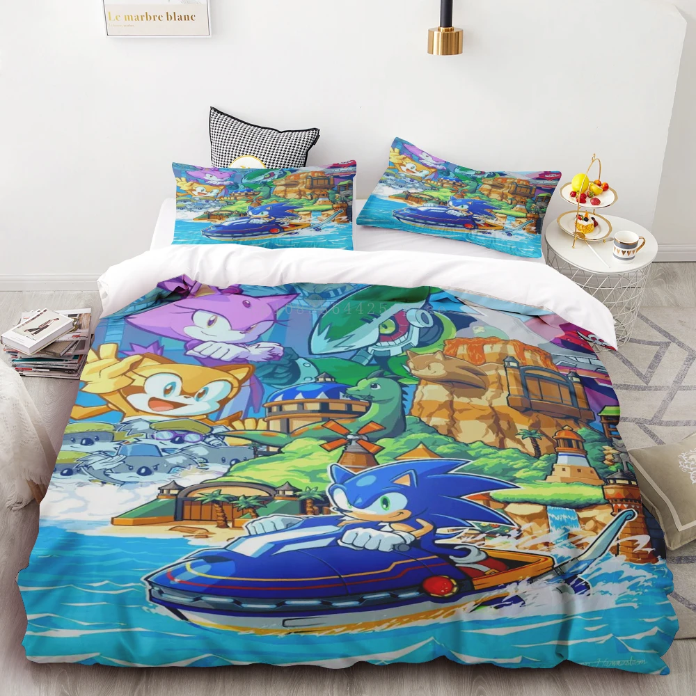 thumbnail image 1 of Funda de edredón y funda de almohada con dibujos animados de Sonic Digimon, juego de cama doble, doble, matrimonial, Queen y King Size, funda de edredón para decoración del hogar, 1 of 4