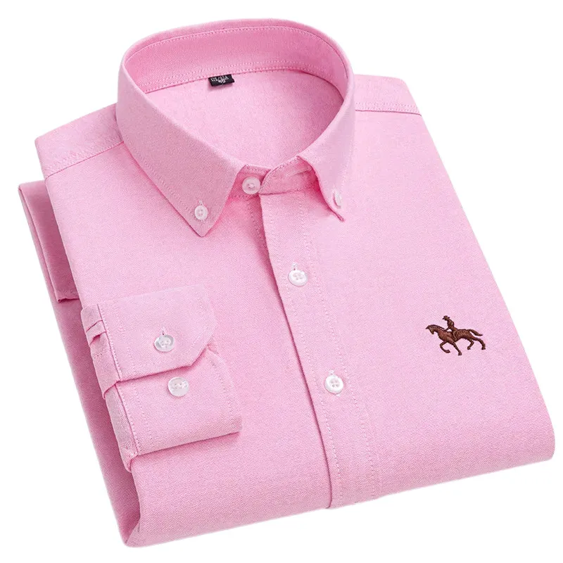 Men's Oversized Floral Embroidered Cotton Oxford Shirt - Long Sleeve Casual Streetwear