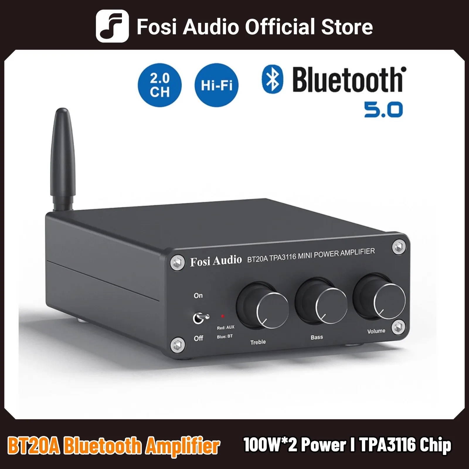Fosi オーディオ BT20A Bluetooth TPA3116D2 サウンドパワー