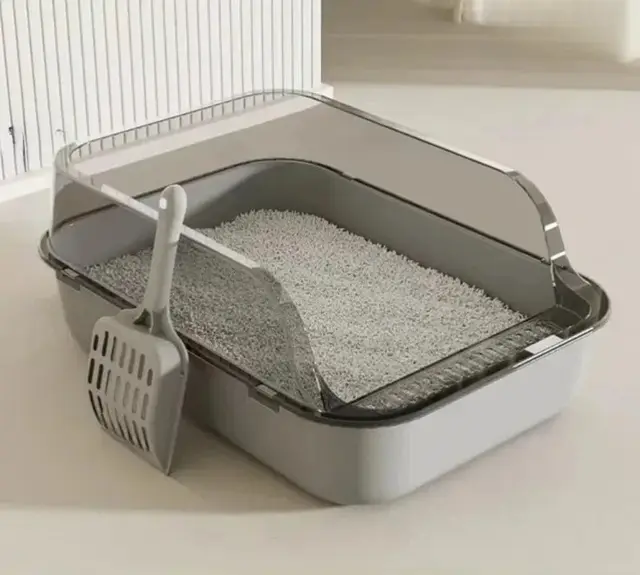 Semi-Enclosed Cat Litter Box Splashproof Kitten Toilet Tray Pet Cleaning Basin with High Sides for Indoor Use 1