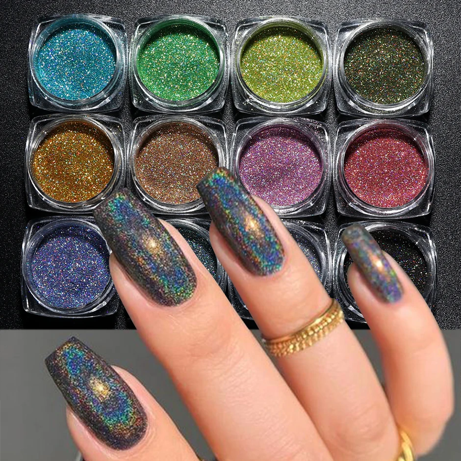 1 Box Iridescent Nail Powder Silver Black Colorful Glitter Holographic Gel  Polish Nail Art Decoration For Manicure Pigment Dust - AliExpress