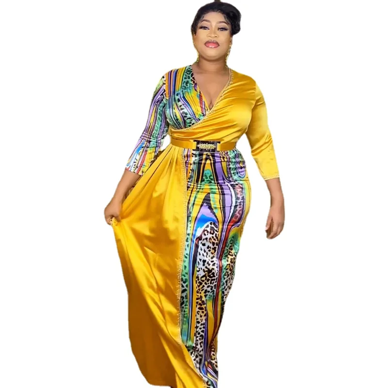 Elegant African Maxi Dresses for Women 2023 New Summer Muslim Print Evening Party Long Dress Plus Size Africa Clothing