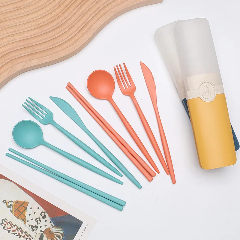 4 Sets Reusable Utensils Set With Case Chopsticks Cutter Fork