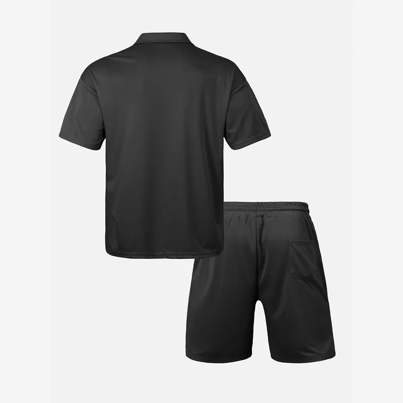 Herren Hip-Hop Baggy 2-Teilige Sets Sommer Einfarbig Reißverschluss Polo-Top Shorts Lässige Mode Streetwear Outfits – Detail 35