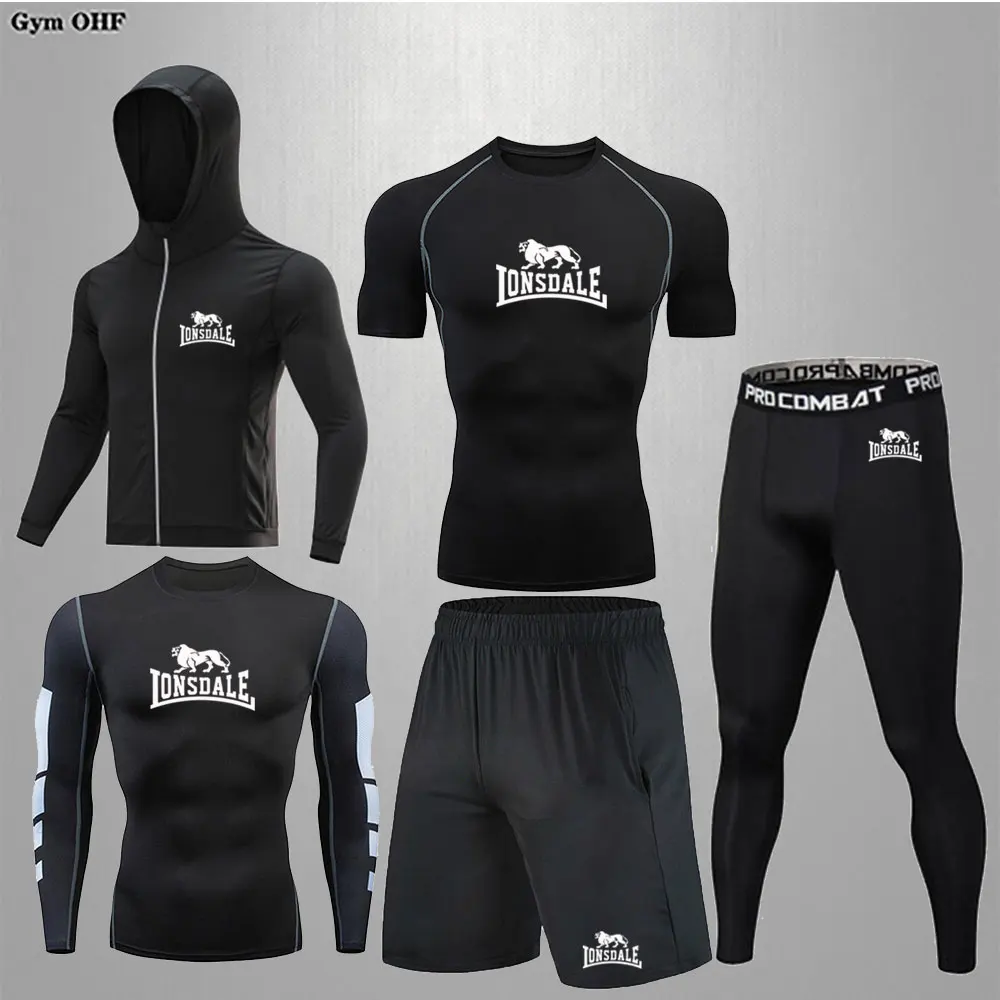 Men Clothing Sportswear Gym Fitness Compression Suits Running Set Sport Outdoor Jogging Quick Dry Tight 5-Piece Rashguard 6