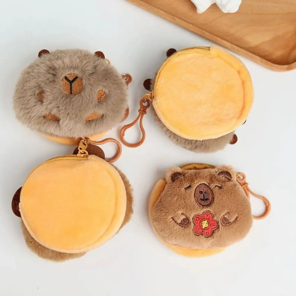 Capybara Anime Plush Coin Purse Cartoon Round Bags Pendant Headphone Storage Bag Creative Kawaii Lovely Funny Mini coin purse plush coin purse coin wallet change bag earbuds storage bag