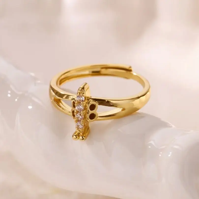 Zircon Elephant Trunk Rings Gold Color Geometric Adjustable Ring