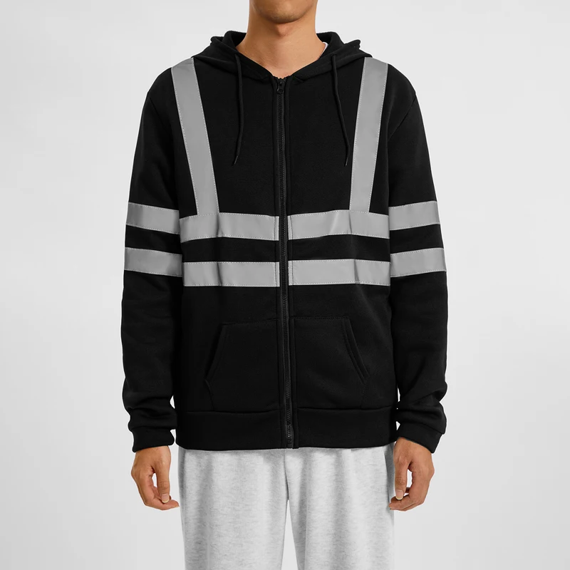 Men s High Visibility Reflective Hooded Coat Safety Workwear Long Sleeve Sweatshirts Autumn Jacket Winter Casual Clothing