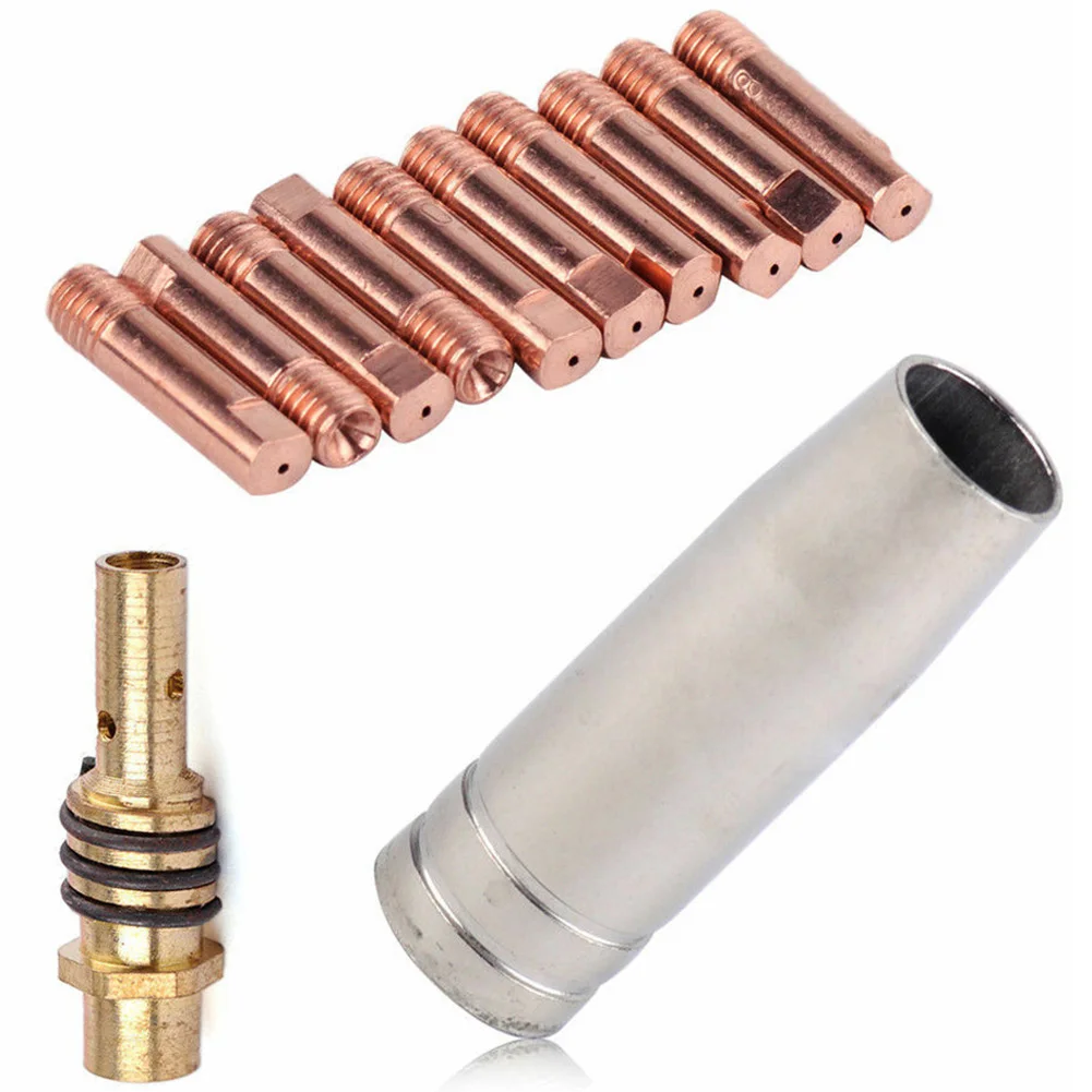 12pcs Set 15AK MIGMAG Welding Contact Tips 25mm M6 Gas Nozzle Tip Holder for Rilon Riland Jasic Mitech Chiry and More