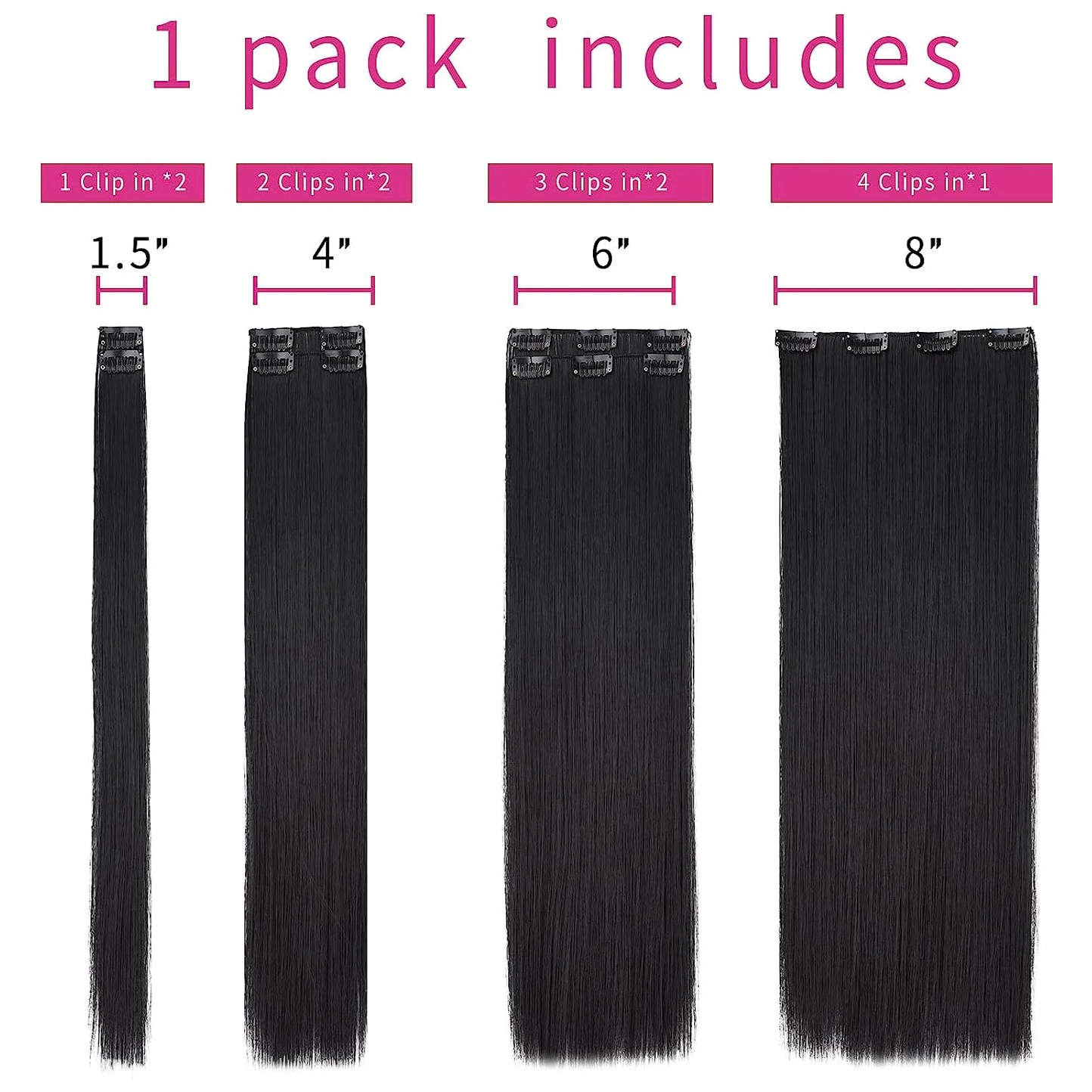 7PCS Clip In Hair Extensions Light Multicolour 16 CLips 22 Inch Long Straight Hair Extension Girl Women Synthetic hair extensions