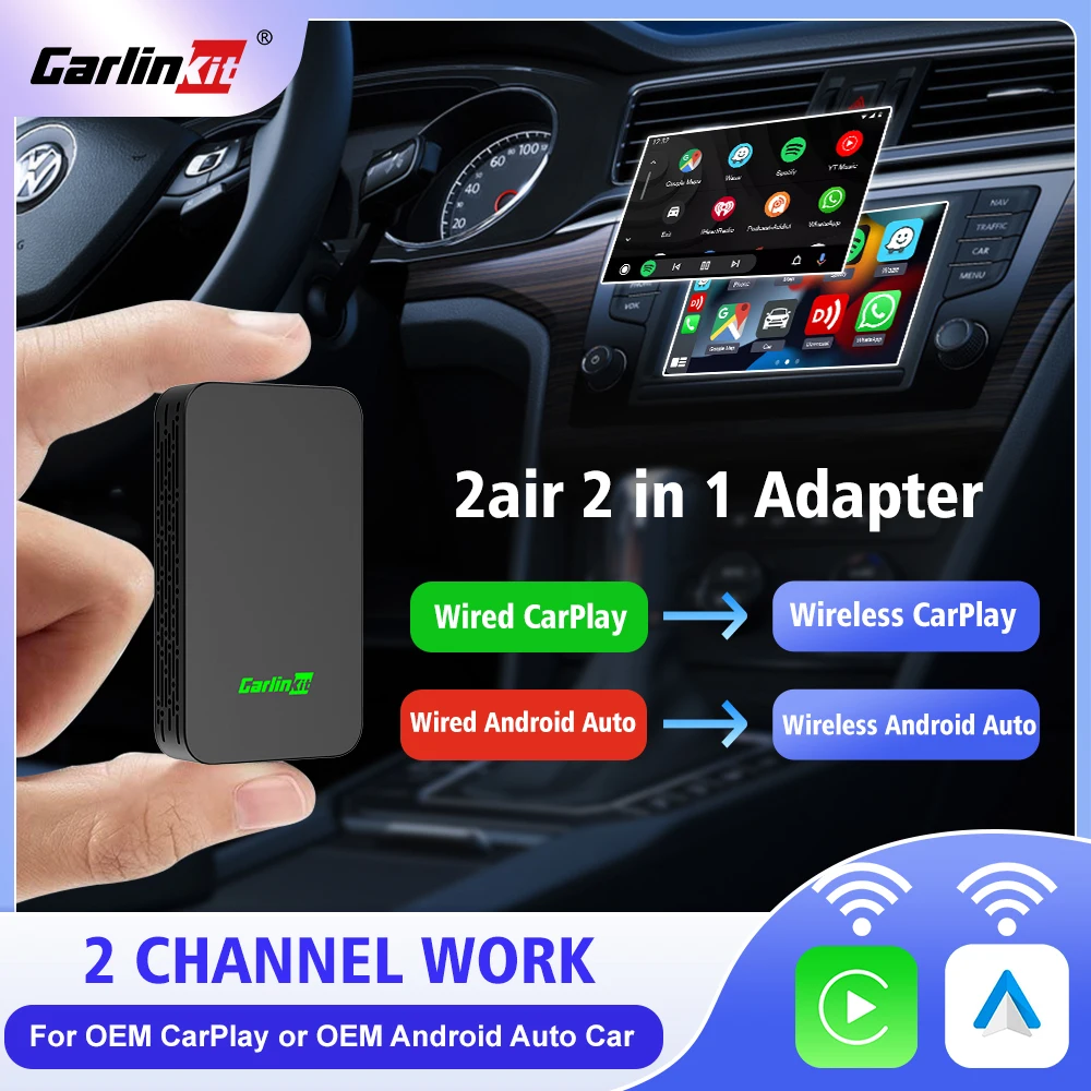  CarlinKit 5.0 Adapter - Wired to Wireless CarPlay & Android  Auto Adapter,Online Update,2-Channel Connection, Plug & Plug, 10s  Auto-Connect for Cars with OEM Wired CarPlay & Android Auto from 2015… 