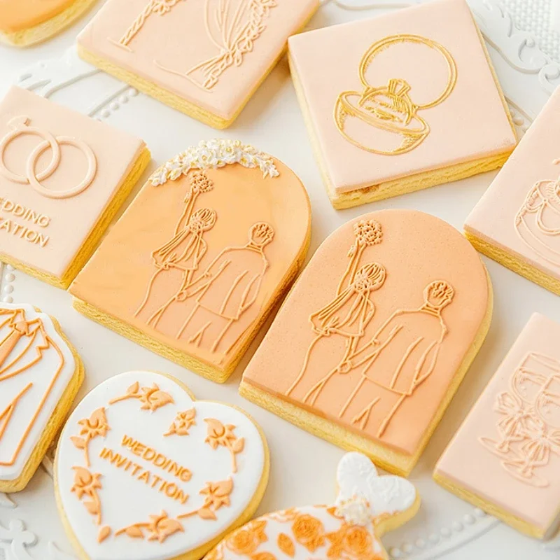 Wedding Dress Embossed Cake Mold Acrylic Bride Ring Cookie Press Stamp Embosser Cutter Fondant Sugar Craft Cake Decoration Tools cookie cutter baking mold cookie mould cookie printing mold fondant cutter baking decorating tools cookie maker press kit cake lace mold