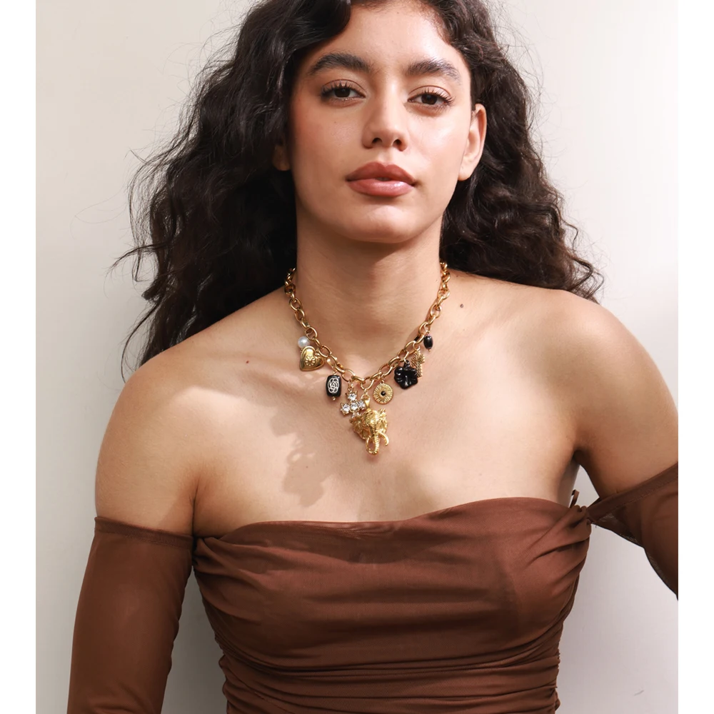 Yhpup High Quality Stainless Steel Zirconia Resin Necklace