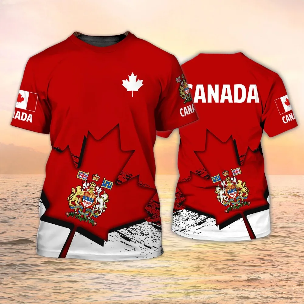 Canada Flag Maple Leaf Printed T-shirt Men & Women Fashion Sports Streetwear Short Sleeved T Shirt Kids Canadian Football Jersey - 2