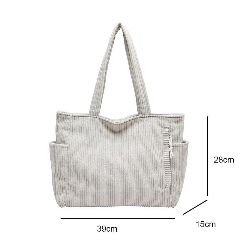 Shoulder Bag Casual Corduroy Handbag with Zipper Closure Light and Large Capacity Fixed Shoulder Strap Solid Color Daily Commuter Handbag shoulder bag