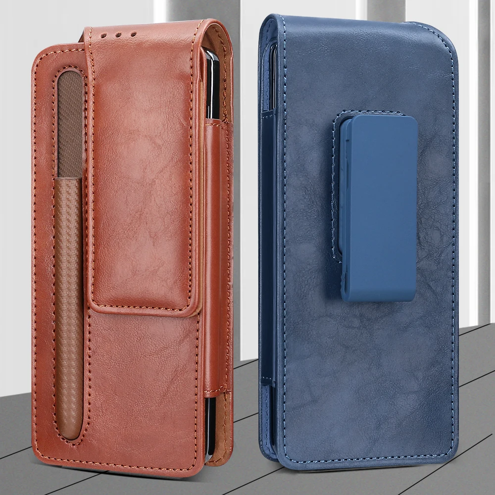Premium PU Leather Foldable Phone Waist Bag with Pen Holder
