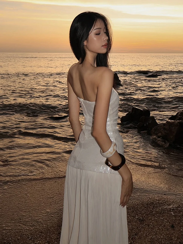 Nibber Birthday Party Dress Women Sexy Sequin Fashion Sleeveless Patchwork Zipper Beach Vacation Club Stretch Skinny Bodycon