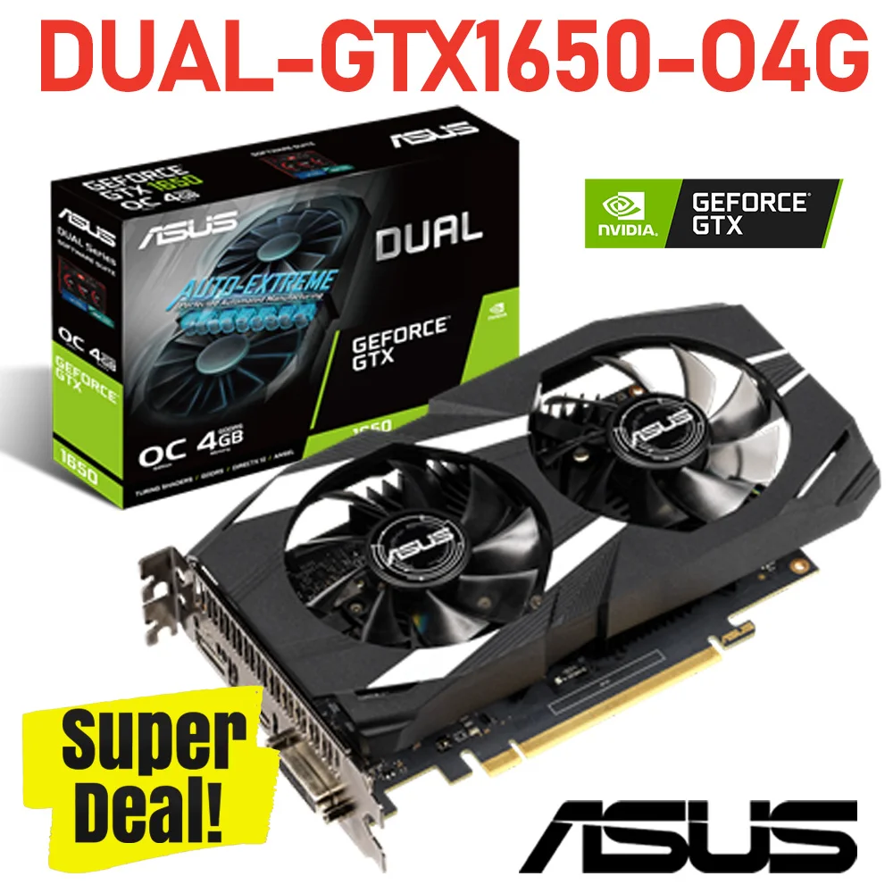 DUAL GTX1650 O4G ASUS Video Cards GDDR5 Desktop CPU 128bit GeForce GTX 1650 4gb Graphics card 8000MHz 6pin PCI New