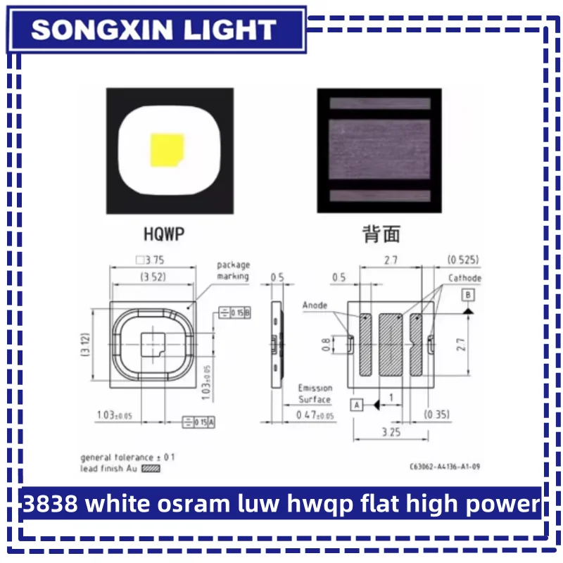 SAMIROB 3838 weiß Osram LUW HWQP flache Hochleistungs-5W3535 weiße LED-Automobilleuchte, Versand 100 Stück – Detail 1