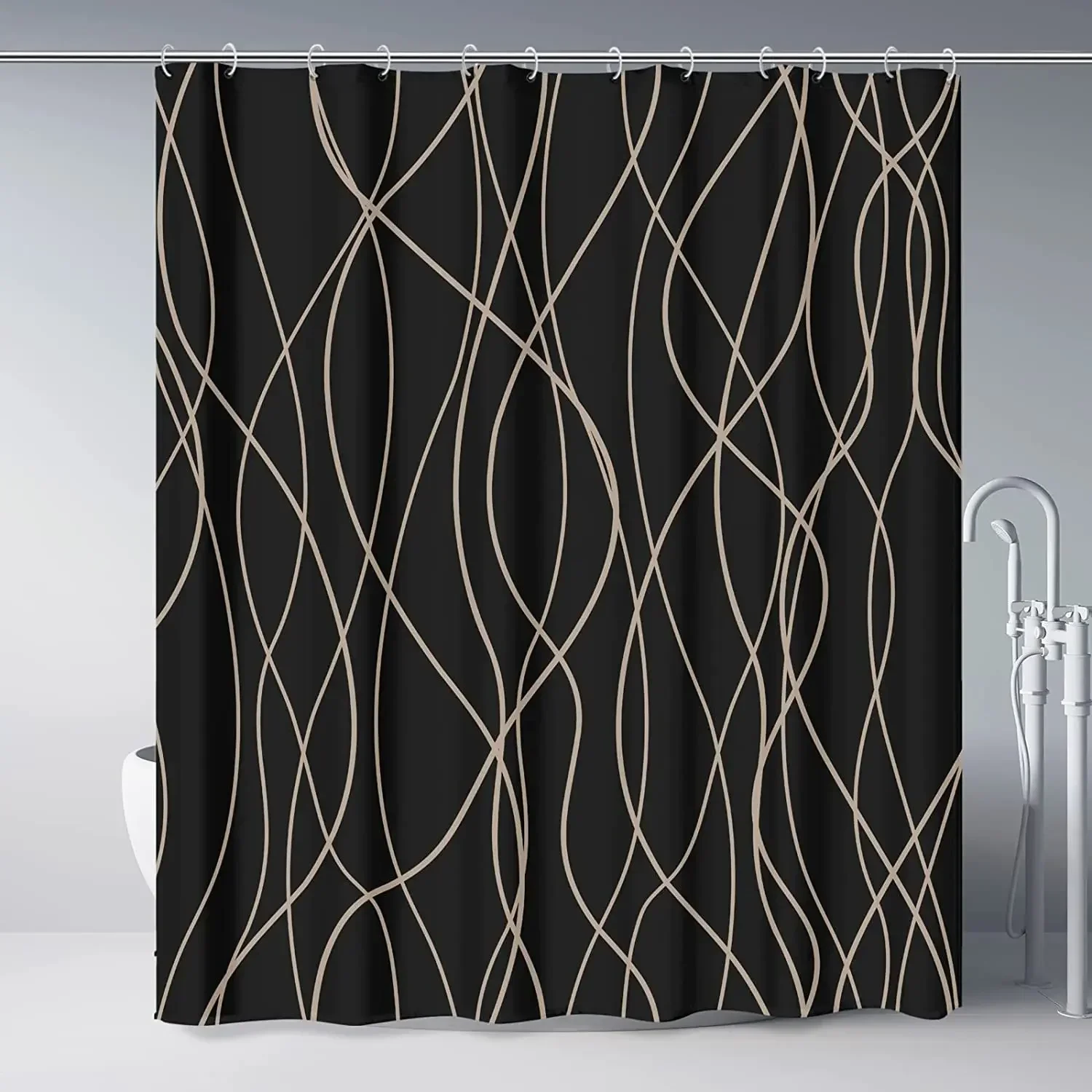Creative Geometric Print Shower Curtains Red Black Gray Blue Simple Line Graphic Print Polyester Fabric Home Decor Bath Curtain 6