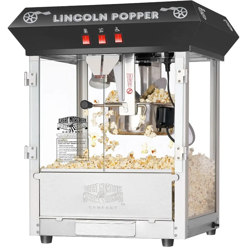 

Lincoln Popcorn Machine - 8oz Popper with Stainless-Steel Kettle, Reject Kernel Tray, Warming Light and Accessories