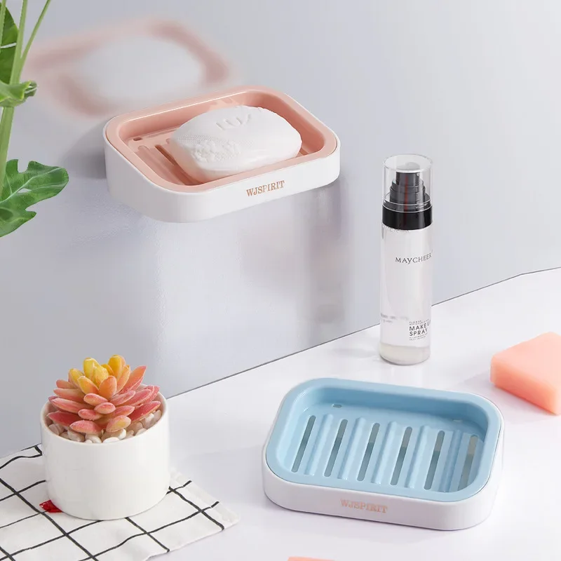 

Wall Mounted Soap Dish Punch-Free Double-layer Draining Holder Kitchen Sponge Storage Box Home Bathroom Organizer Rack Shelves