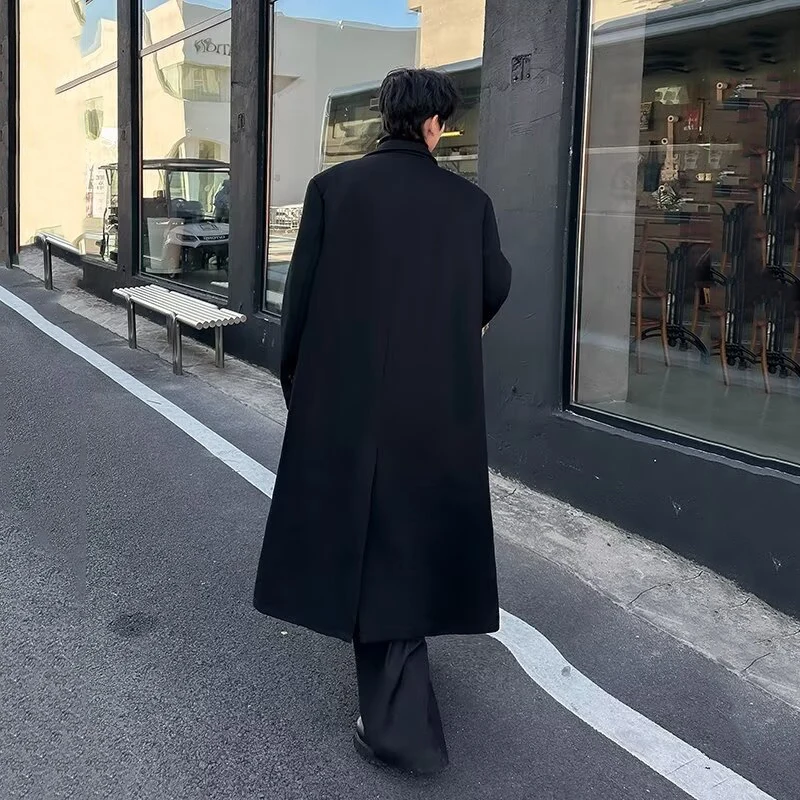 FEWQ Mid Long Woolen Coat Autumn Winter Men's Korean Fashion Loose Casual Versatile Over The Knee Male Trench 24E5306 5