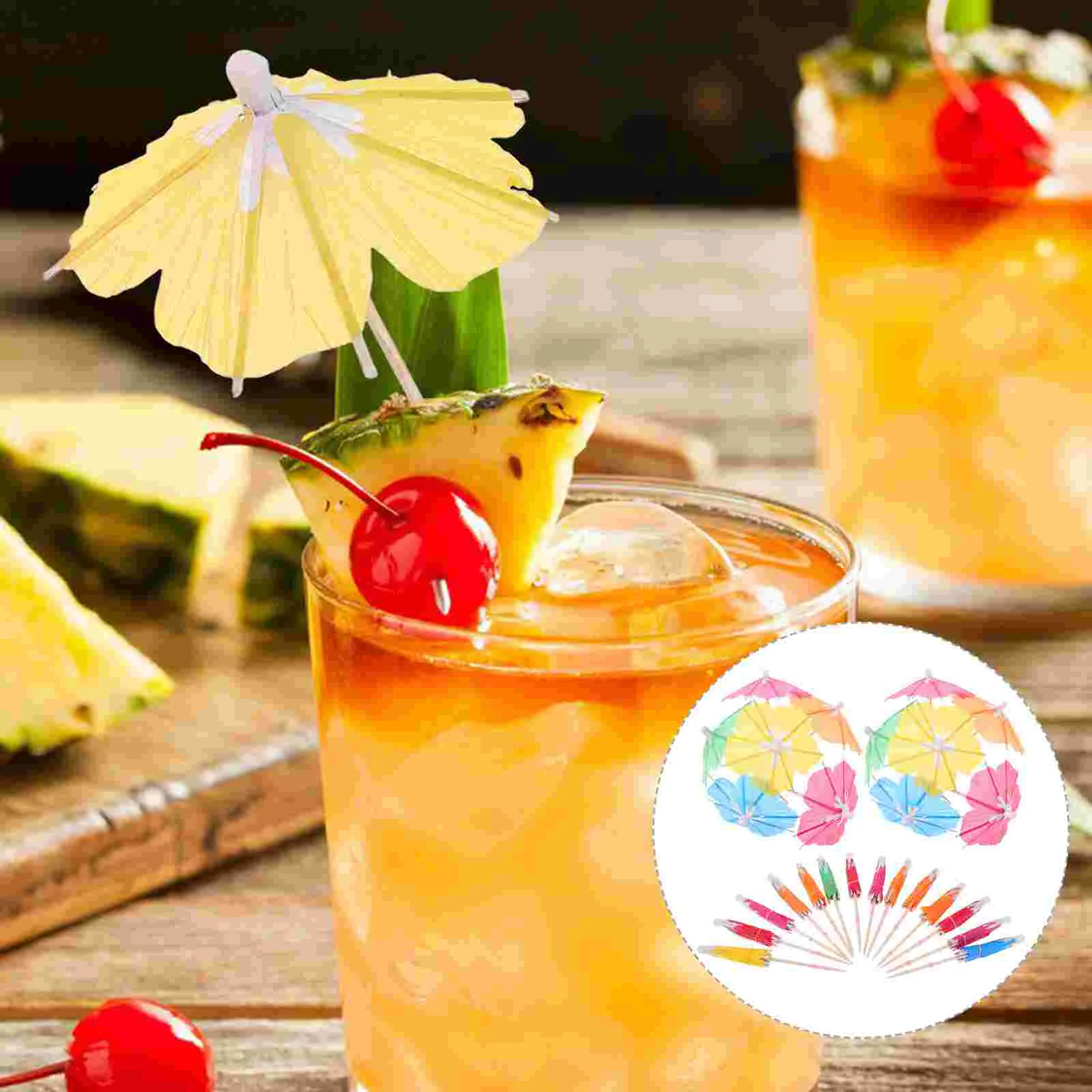 

100 Pcs Petal Cocktail Decoration Card Insert Small Flower Umbrella Sign Toothpicks Parasols Wood Decorations for Drinks