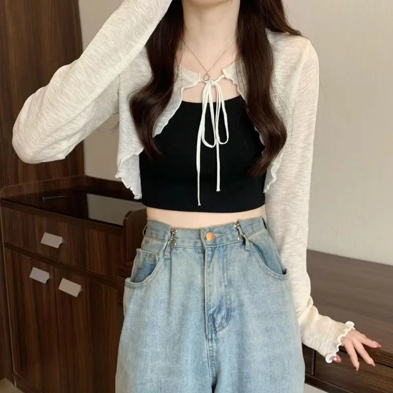 Women Thin Sunscreen Cardigan Lace-up...